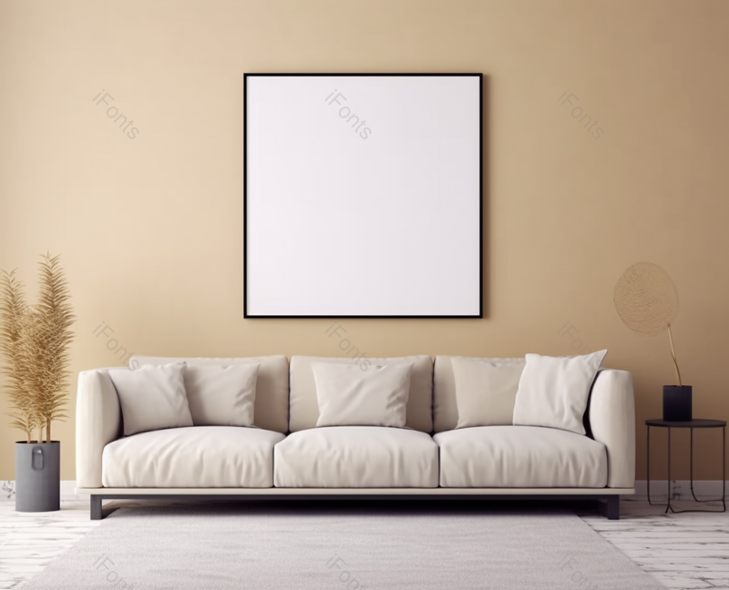 简约现代室内设计与米色家具和空模拟画框,高清,摄影图,摄影图片,图片大全,摄影图免费下载